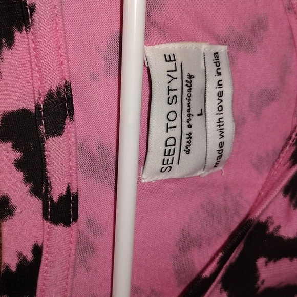 Seed to Style Organic Cotton Angled Hemn Leopard Print Pink Top L - Picture 5 of 7